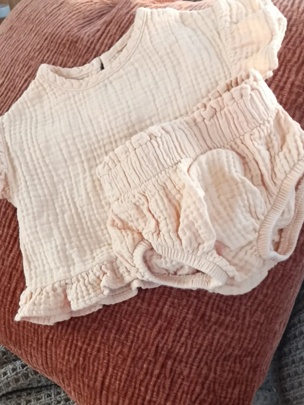 Soft Cream Baby Matching Top & Bloomers Set